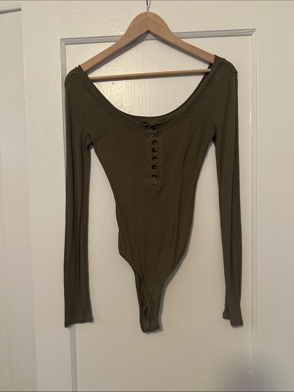 Lulu's Olive Green Ribbed Henley Long-Sleeve Bodysuit
